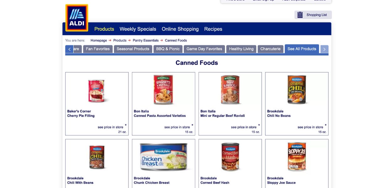 Aldi Canned Foods