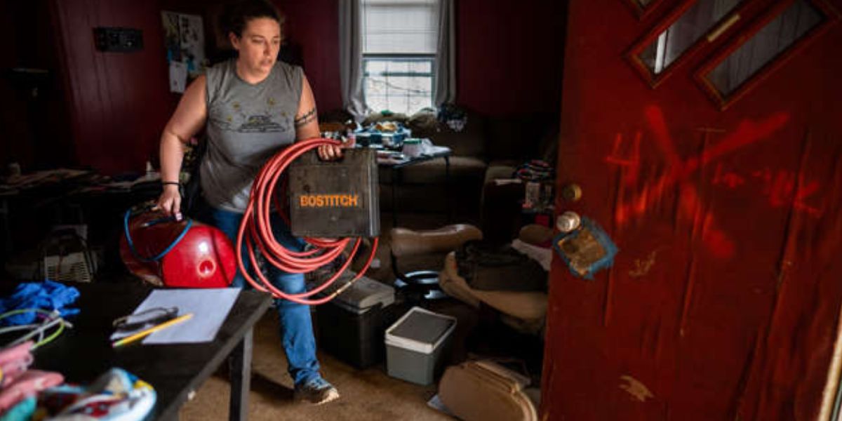 A Resident Removes Items From Her Flooded House