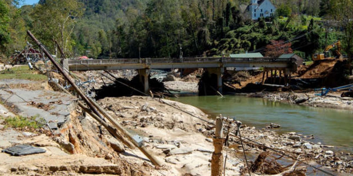 Chimney Rock Road Bridge Destroyed Due To Hurricane