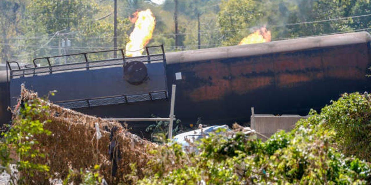 Flames Seen Coming From Turned Railcars