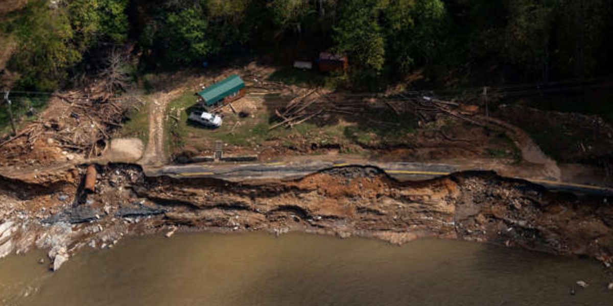 Helicopter Shot Shows Damage Caused By Hurricane Helene