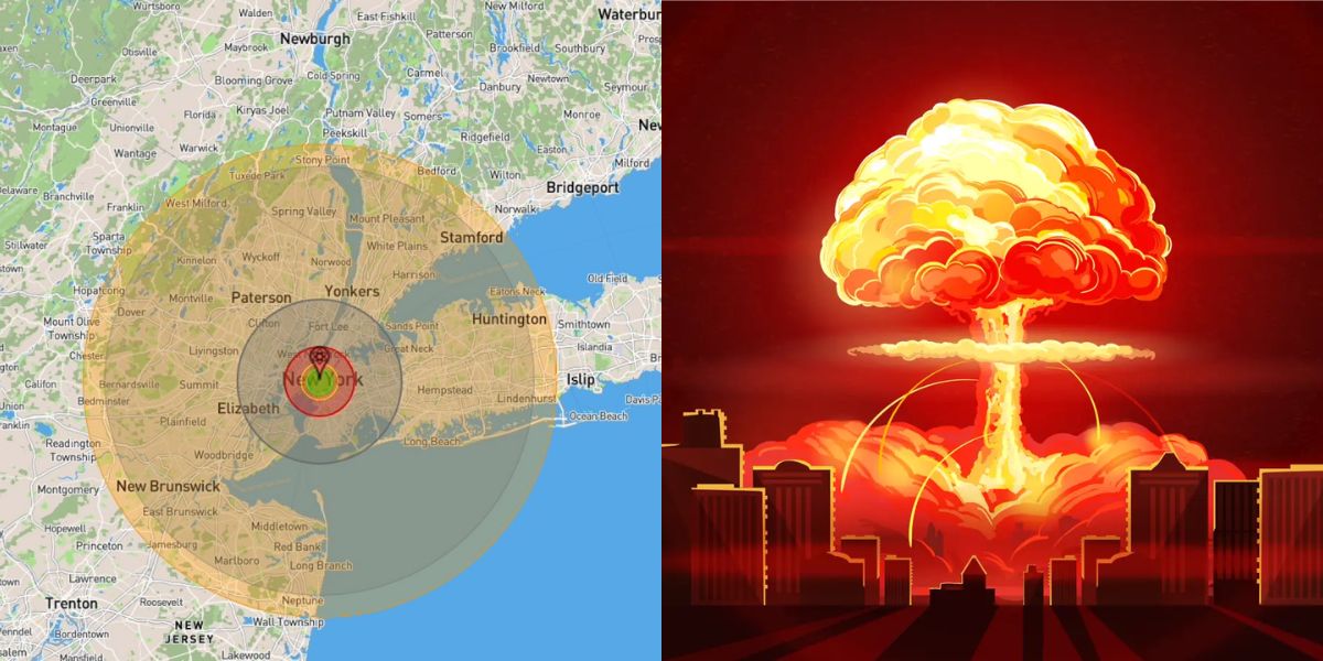 Map Showing the Impact of Nuclear Bomb on USA Major Cities