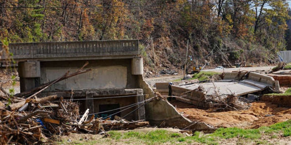 Part Of The Bridge Along The Swannanoa River Collapsed