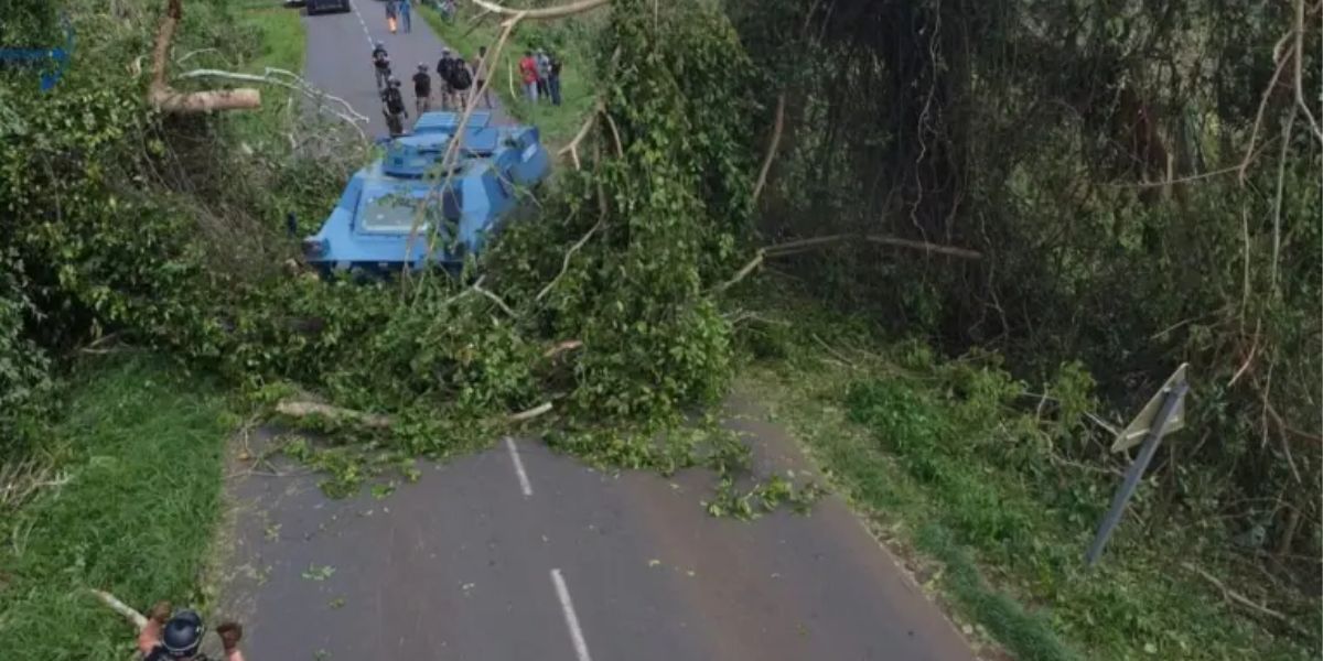 Forces Of France Clear A Blocked Road In Mayotte